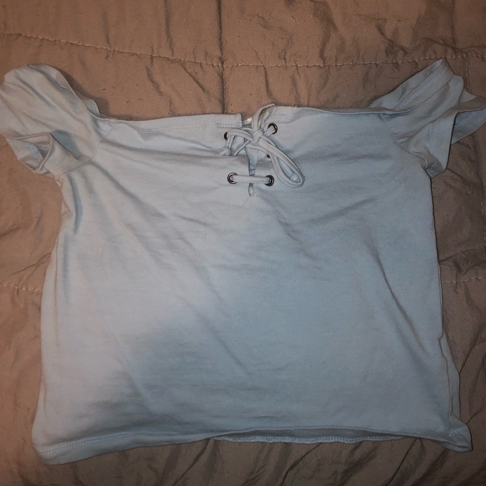 Blue off the shoulder crop top